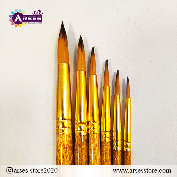 ست قلمو 6 عددی گرد دسته چوبی