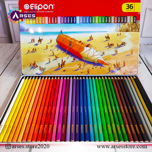 مدادرنگی 36 رنگ جعبه فلزی الیپون
