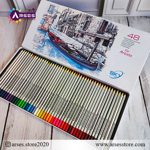 مدادرنگی 48 رنگ جعبه فلزی sky اسکای