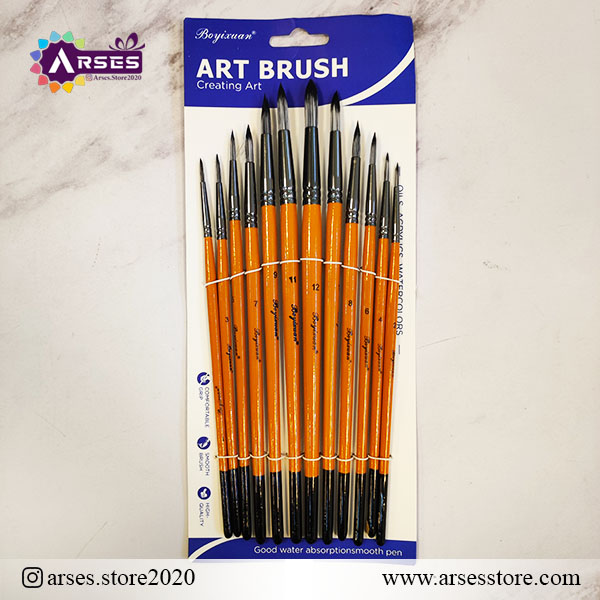 ست قلمو 12 عددی گرد دسته چوبی2